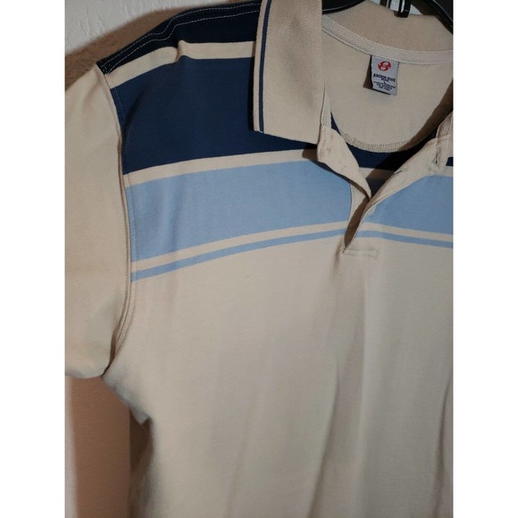 Vintage Anchor Blue Brand Short Sleeve Polo Shirt Mens Large Tan Blue - Picture 4 of 9